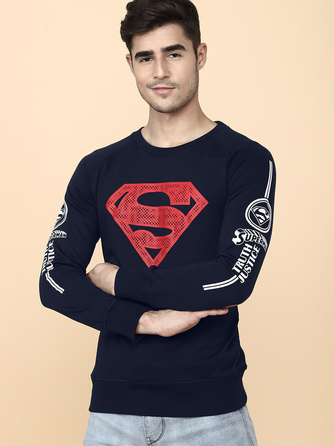 Free Authority Superman Printed Round Neck Sweatshirt