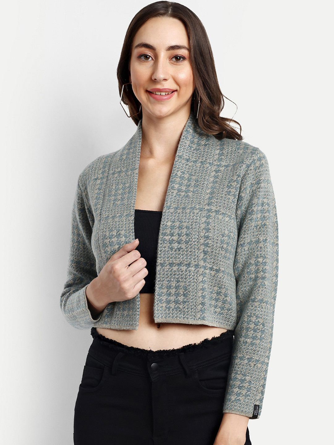 CREATIVE LINE Women Self Design Knitted Wool Crop Shrug