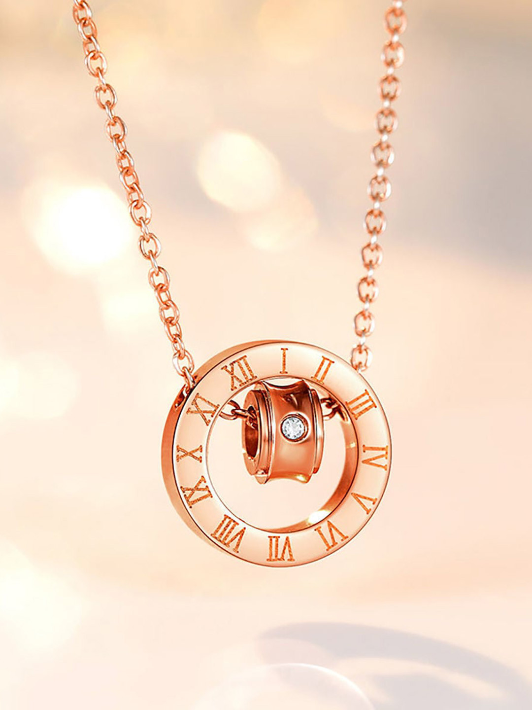 MYKI Rose Gold-Plated CZ-Studded Interlock Pendant With Chain