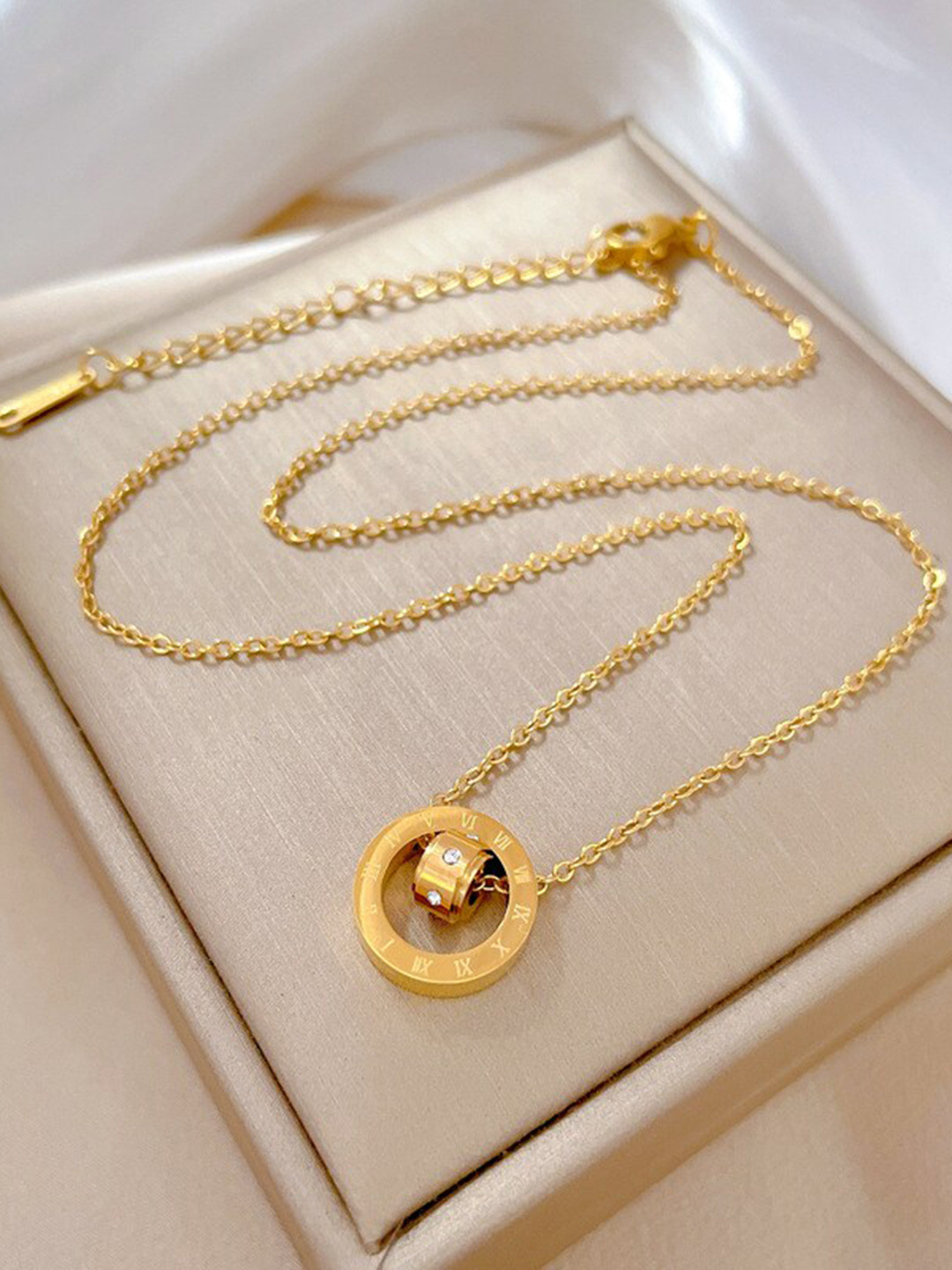 MYKI Gold Plated CZ-Studded Interlock Pendant With Chain