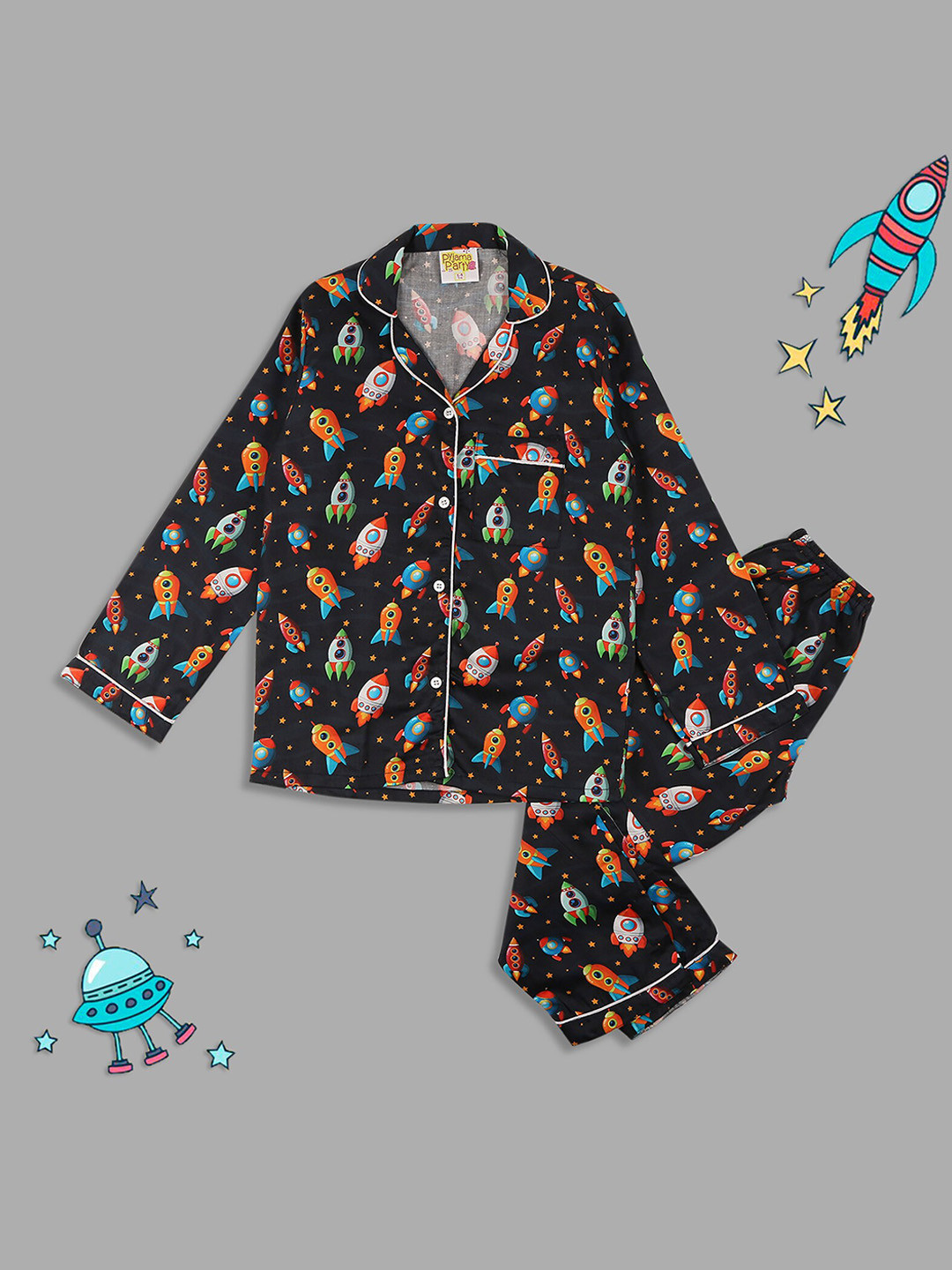 Pyjama Party Kids Graphic Printed Pure Cotton Shirt With Pyjamas