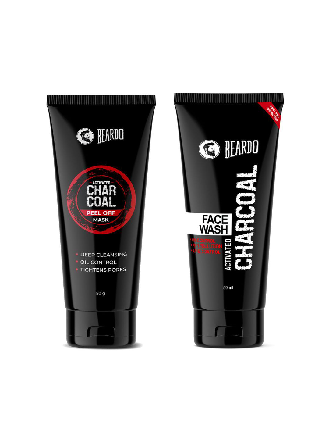 BEARDO Men Set of Activated Charcoal Face Wash 50ml & Peel Off Mask 50g