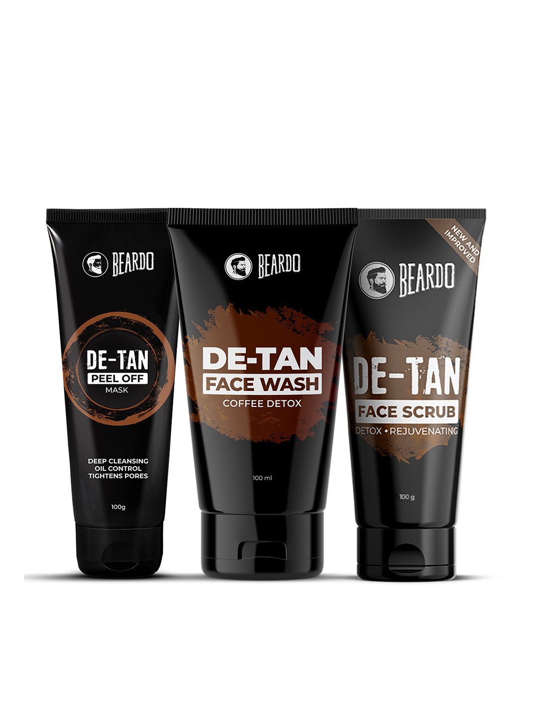 BEARDO Set of De-Tan Face Wash 100 ml + Face Scrub 100 g + Peel Off Mask 100 g
