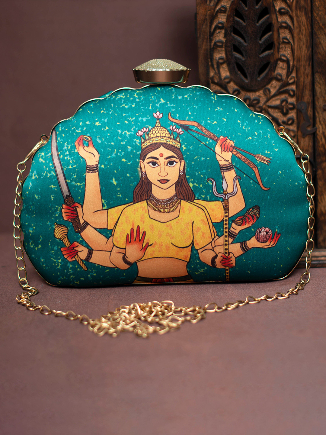 ARTKLIM Durga Printed Half Moon Clutch