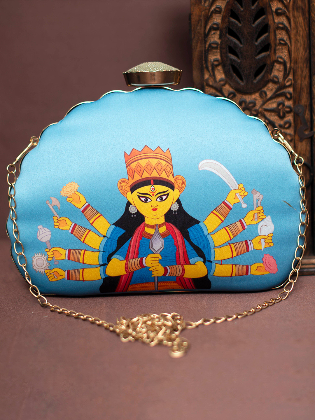 ARTKLIM Durga Maa Printed Half Moon Clutch