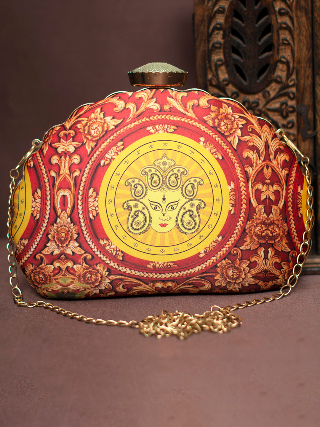 ARTKLIM Durga Printed Half Moon Clutch
