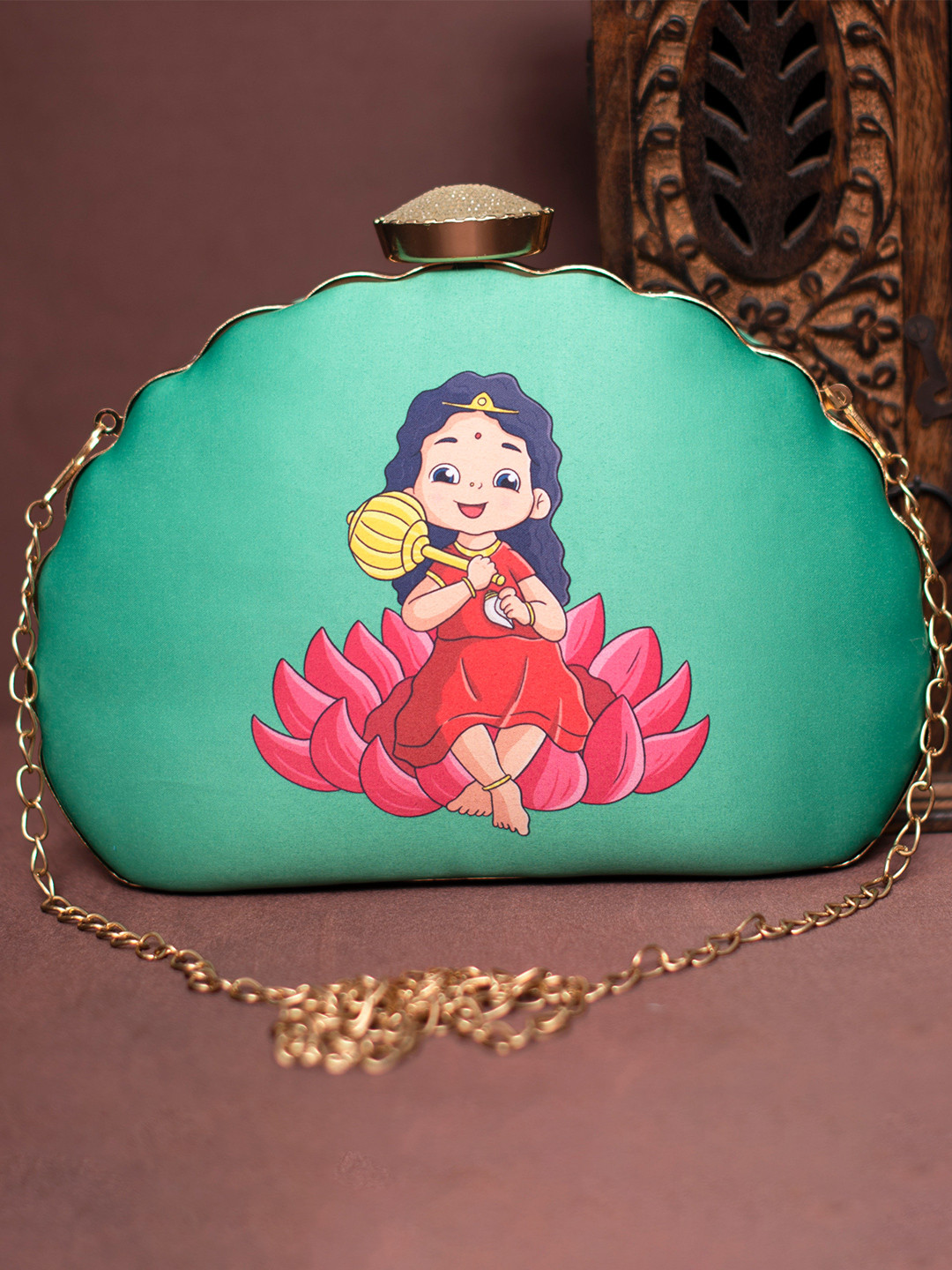 ARTKLIM Durga Printed Half Moon Clutch