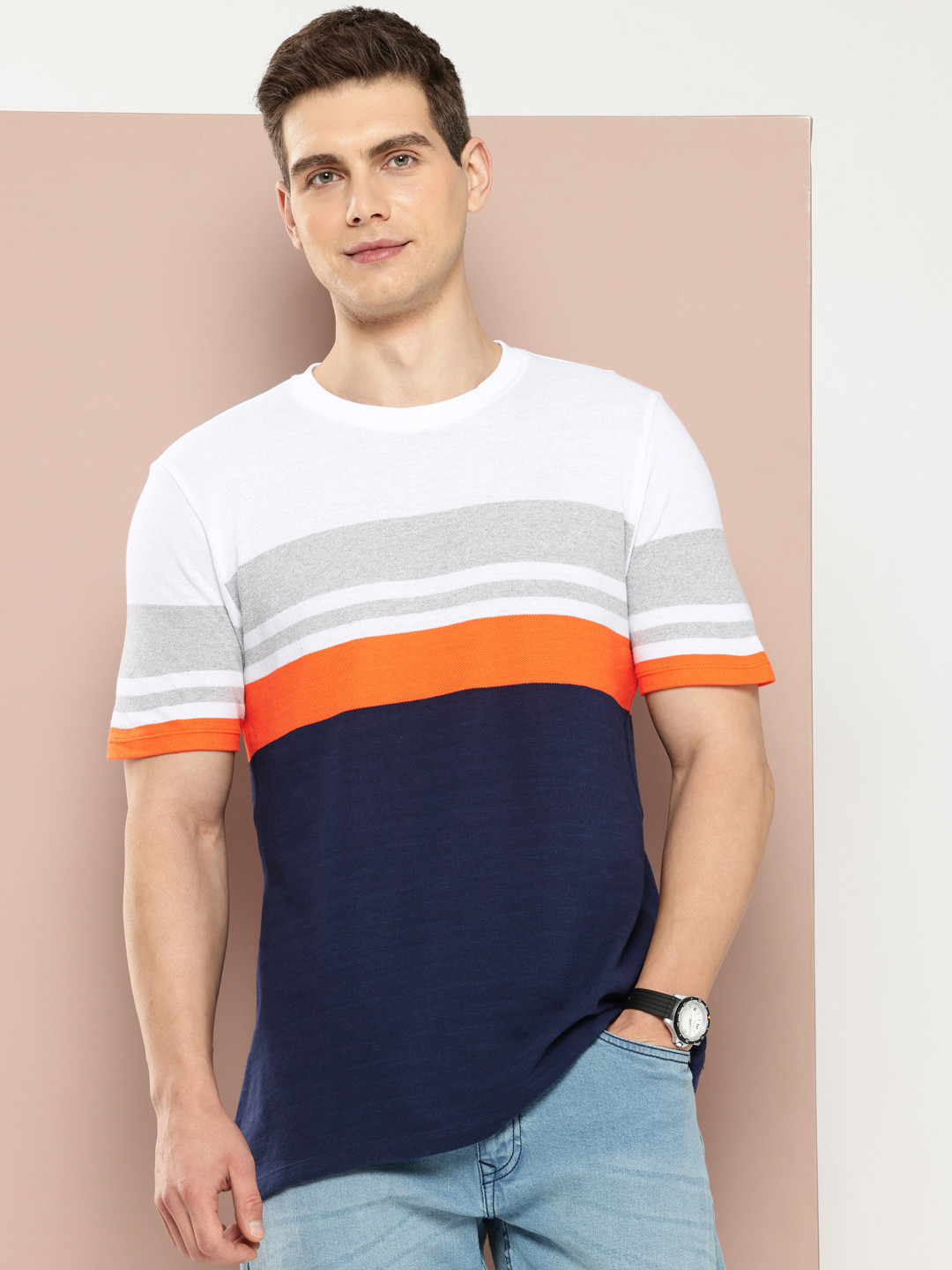 Harvard Colourblocked Pure Cotton Casual T-shirt