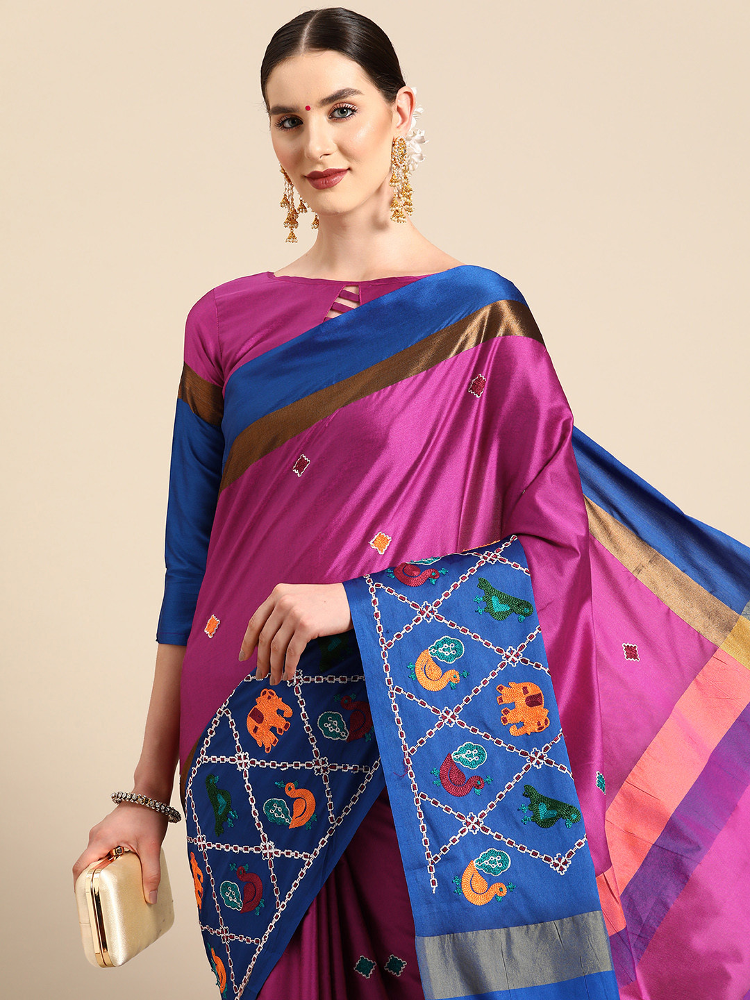 SERONA FABRICS Silk Cotton Woven Design Embroidered Patola Saree With Blouse Piece
