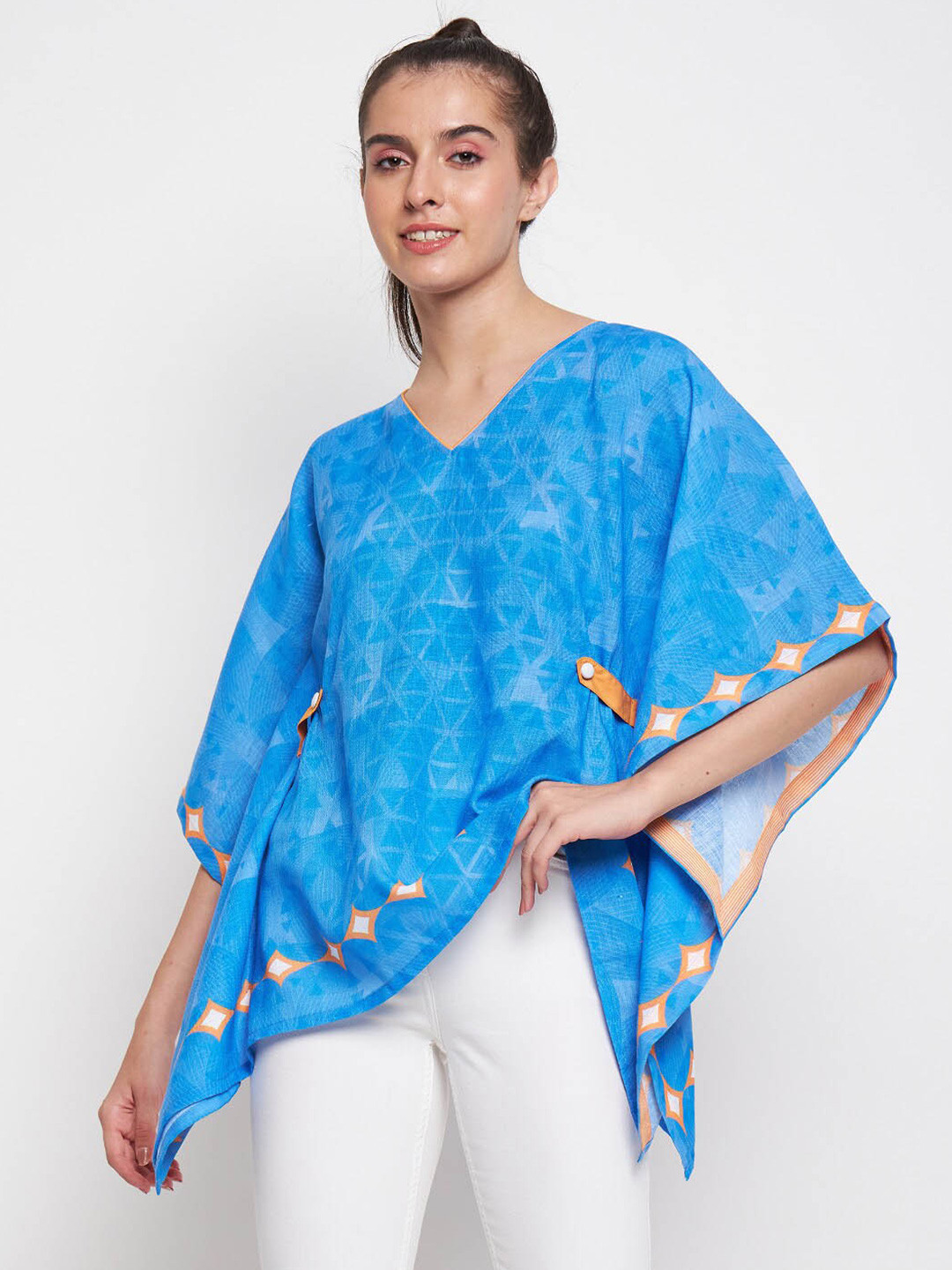 The Kaftan Company Geometric Printed Kimono Sleeve Kaftan Top