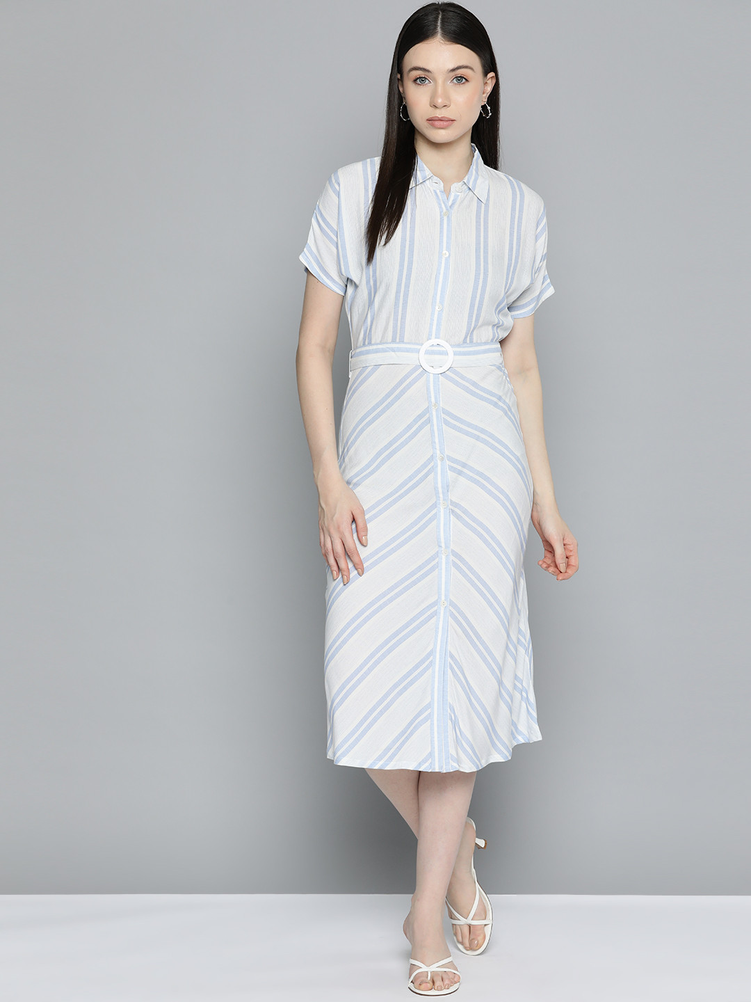 Chemistry Blue Striped Shirt Midi Dress