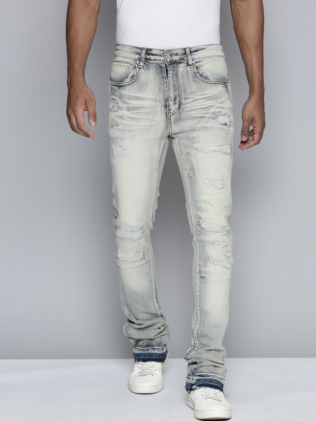 WAIMEA Men Hollywood Bootcut Highly Distressed Heavy Fade Stretchable Jeans