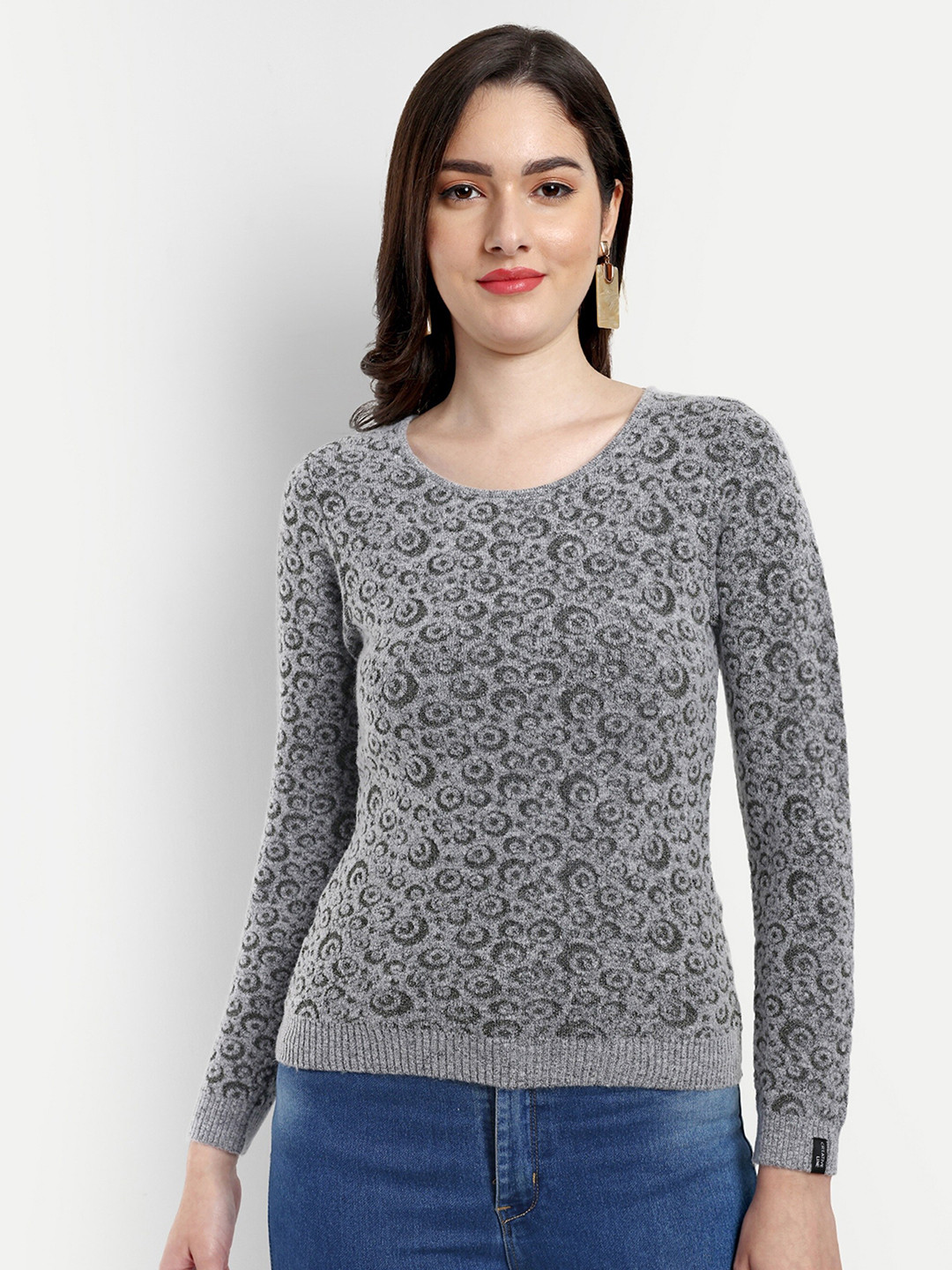 CREATIVE LINE Abstract Printed Round Neck Long Sleeves Woolen Sweatshirts