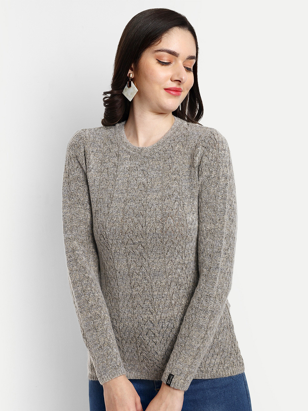 CREATIVE LINE Self Design Round Neck Long Sleeves Woolen Pullover Sweaters