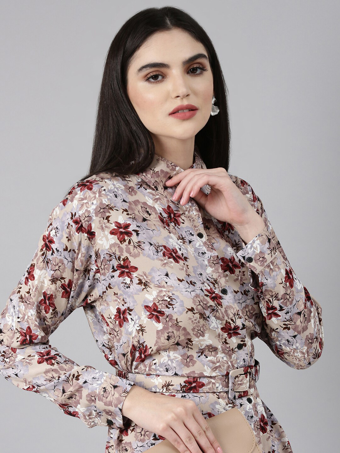 SHOWOFF Floral Printed High Low Shirt Dress