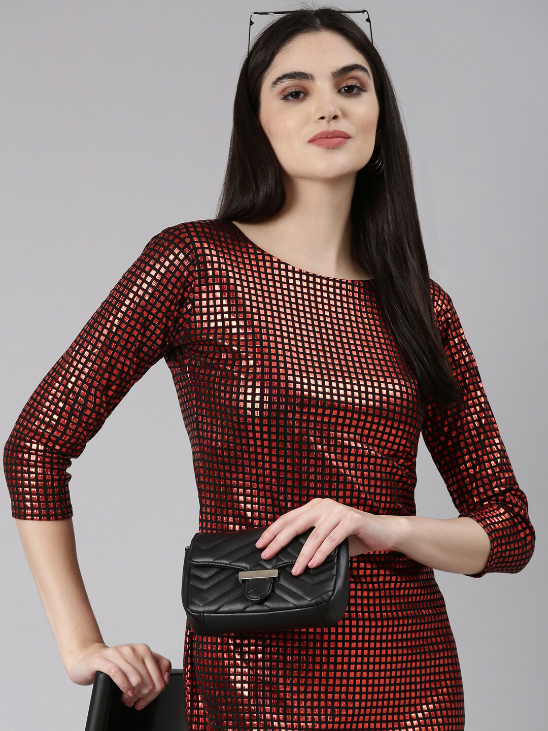 SHOWOFF Checked Sheath Party Dress