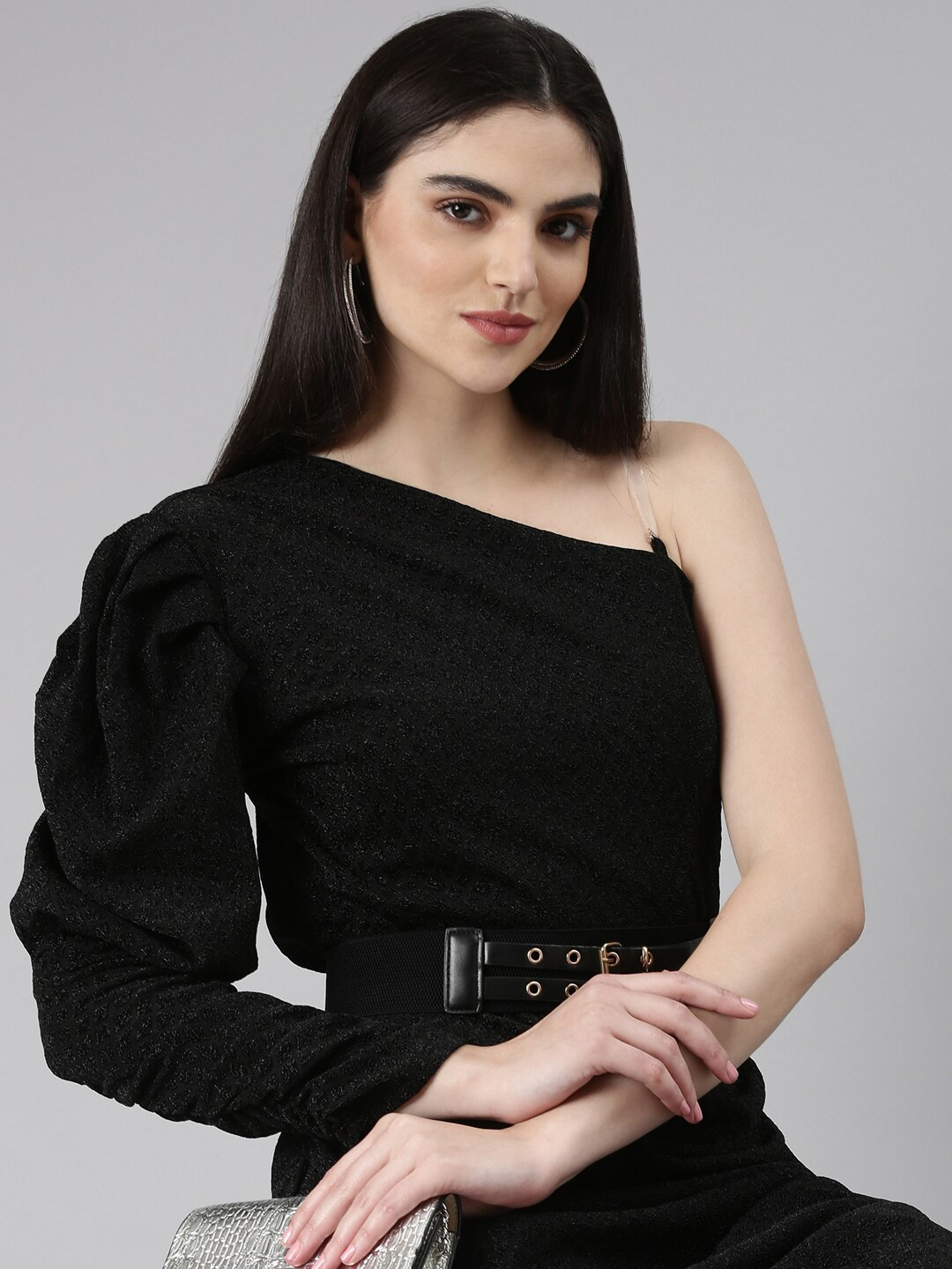 SHOWOFF Self Design Ruched Sheath Dress