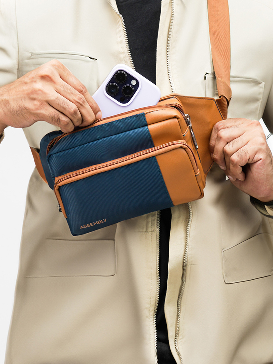 Assembly Unisex Blue Waist Bag with Adjustable Strap