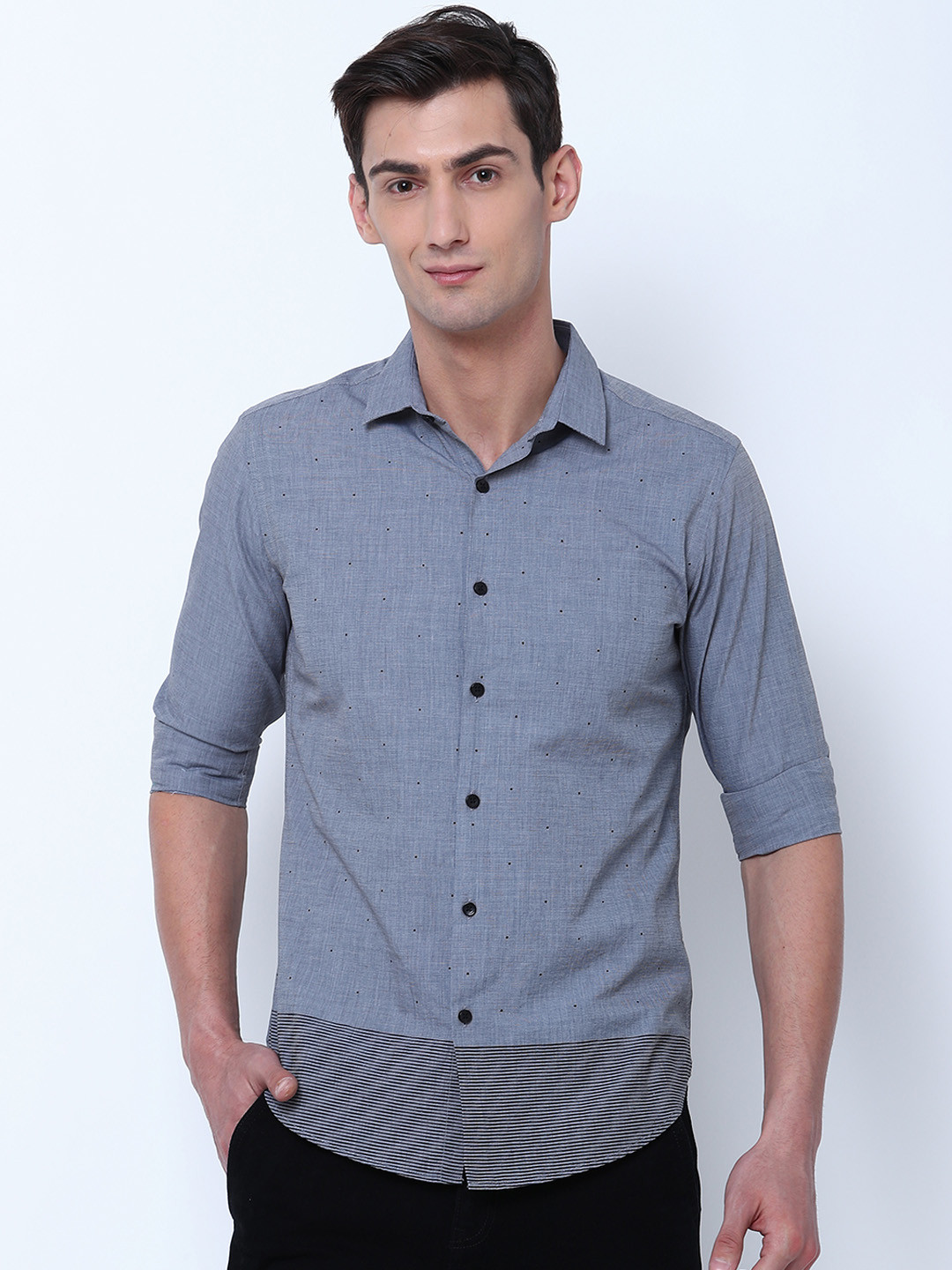 Black coffee Men Grey & Black Slim Fit Printed Casual Shirt