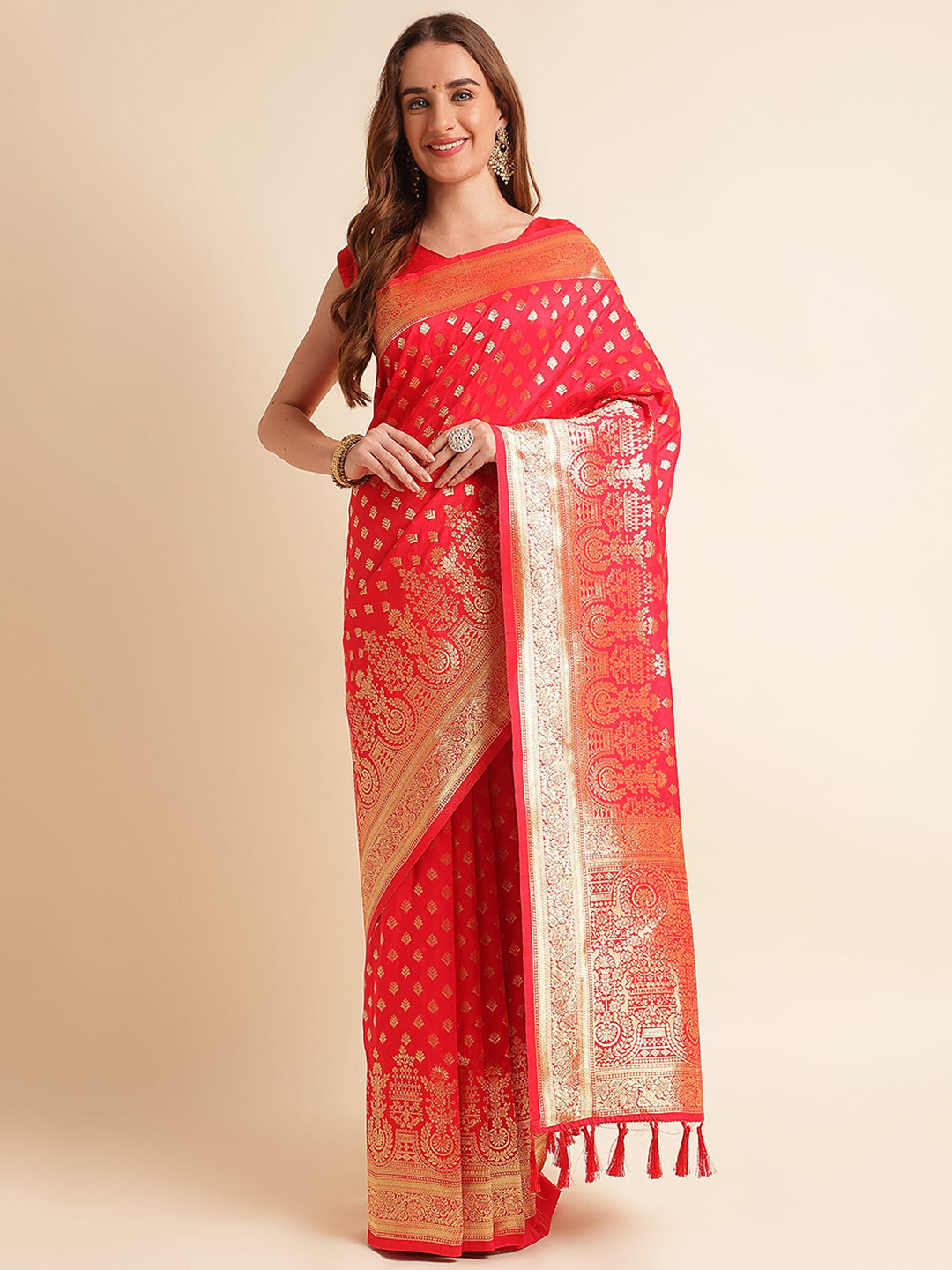 RAJ DHARMA SILK Ethnic Motifs Woven Design Zari Silk Cotton Jamdani Saree