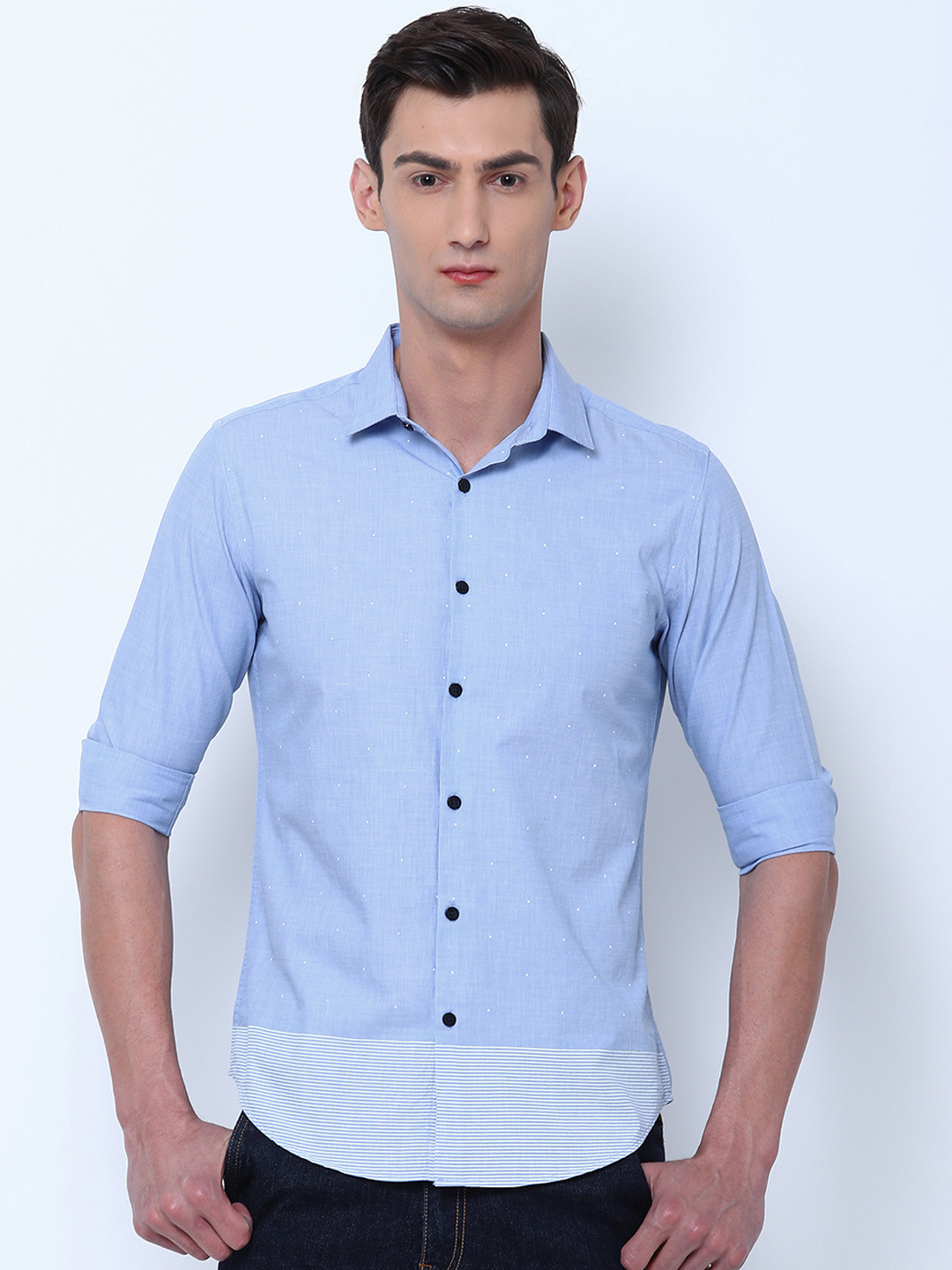 Black coffee Men Blue Slim Fit Printed Casual Shirt