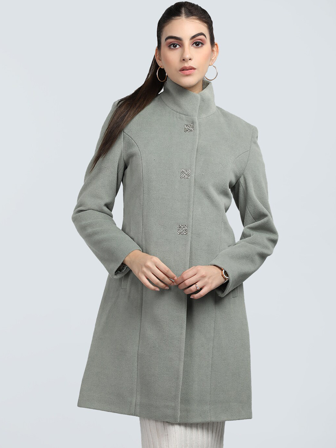 PROTEX Textured Single Breasted Woollen Long Line Overcoat