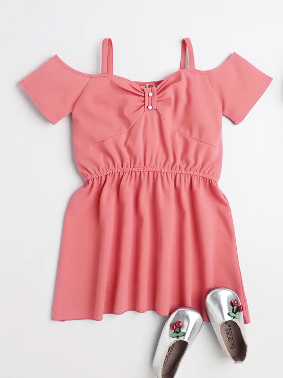 ADDYVERO Girls Cold Shoulder Gather Detail Fit and Flare Dress