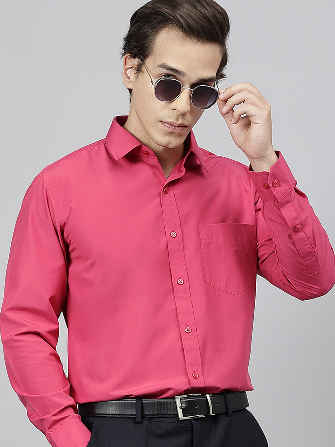 English Navy Standard Slim Fit Cotton Formal Shirt