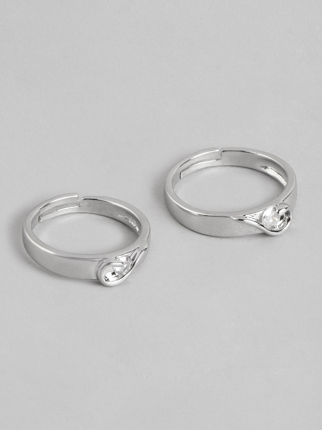 PARIS HAMILTON Set of 2 Silver-Plated American Diamond Studded Adjustable Couple Rings