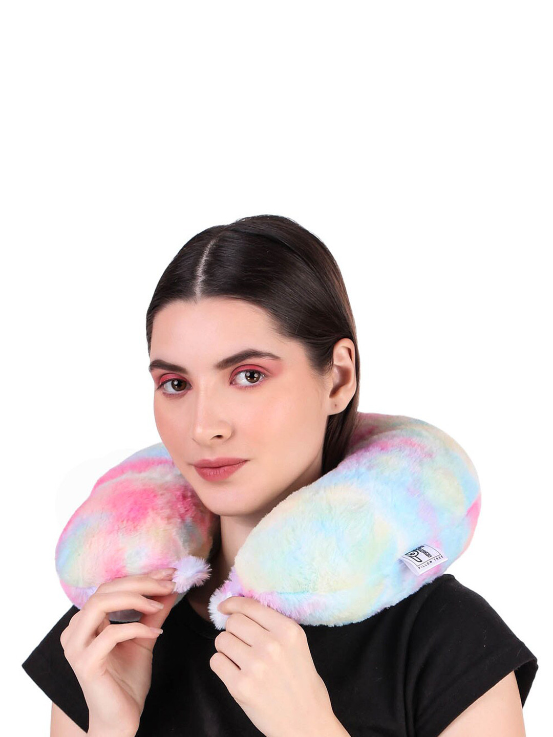 PILLOW TREE Yellow & Blue Abstract U-Shape Fur Travel Neck Pillow