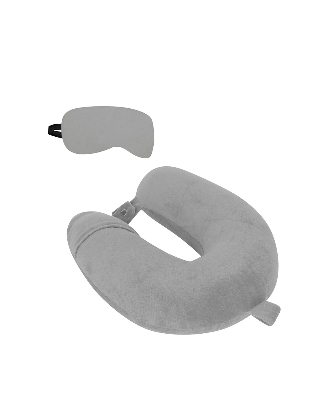 PILLOW TREE Grey Ultra-Soft Fur Travel U-Shape Neck Pillow with Sleep Mask