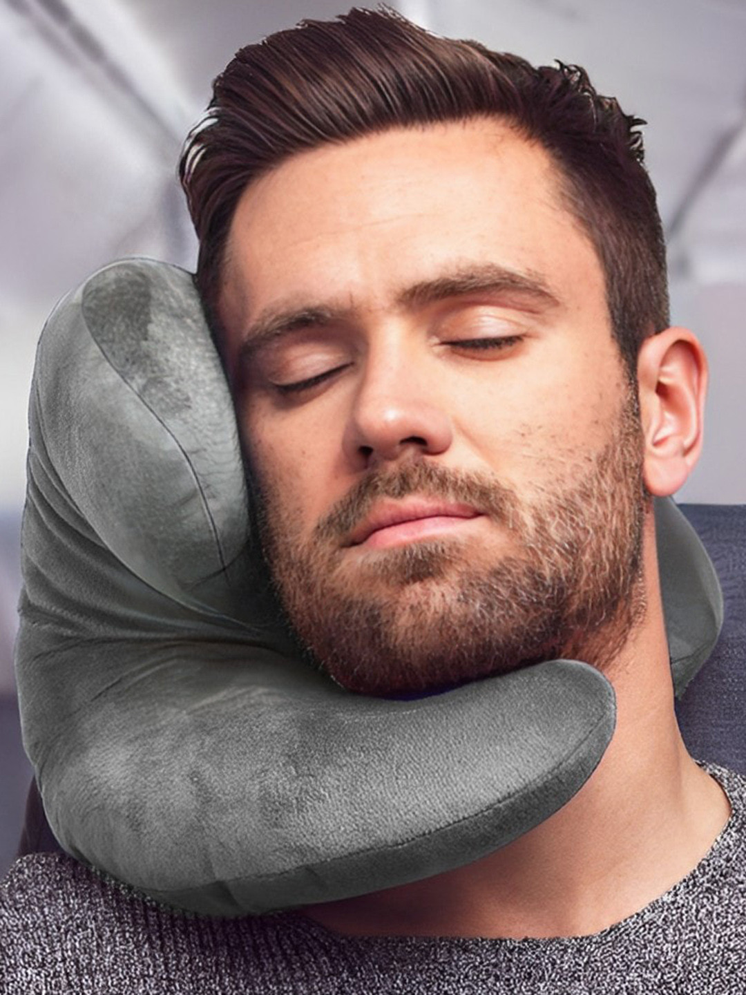 PILLOW TREE Grey J-Shape Ultra-Soft Travel Neck Pillow
