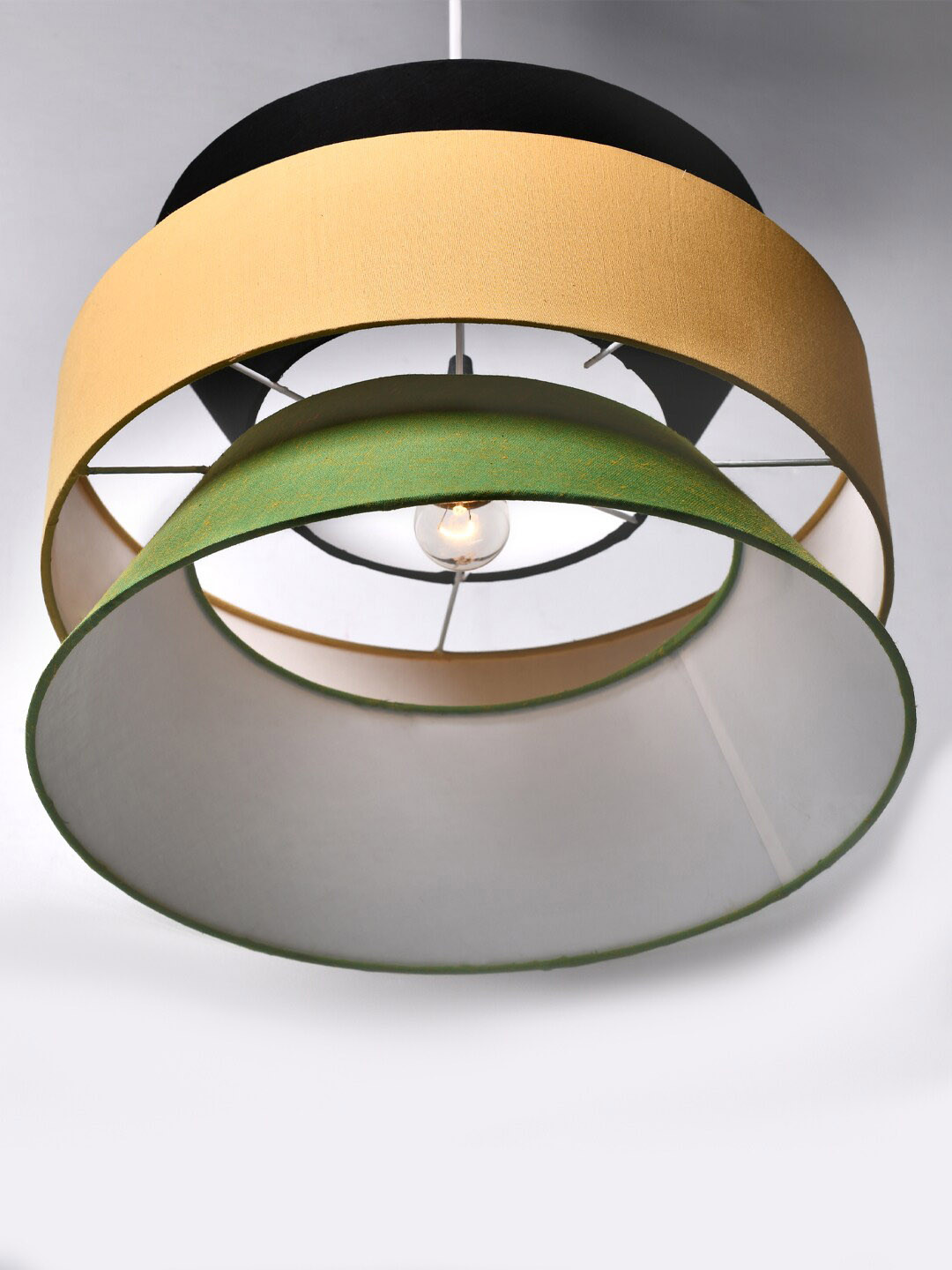 Decazone Yellow & Green Chandelier Drop Pendant with Dual Drum Hanging Ceiling Lamp