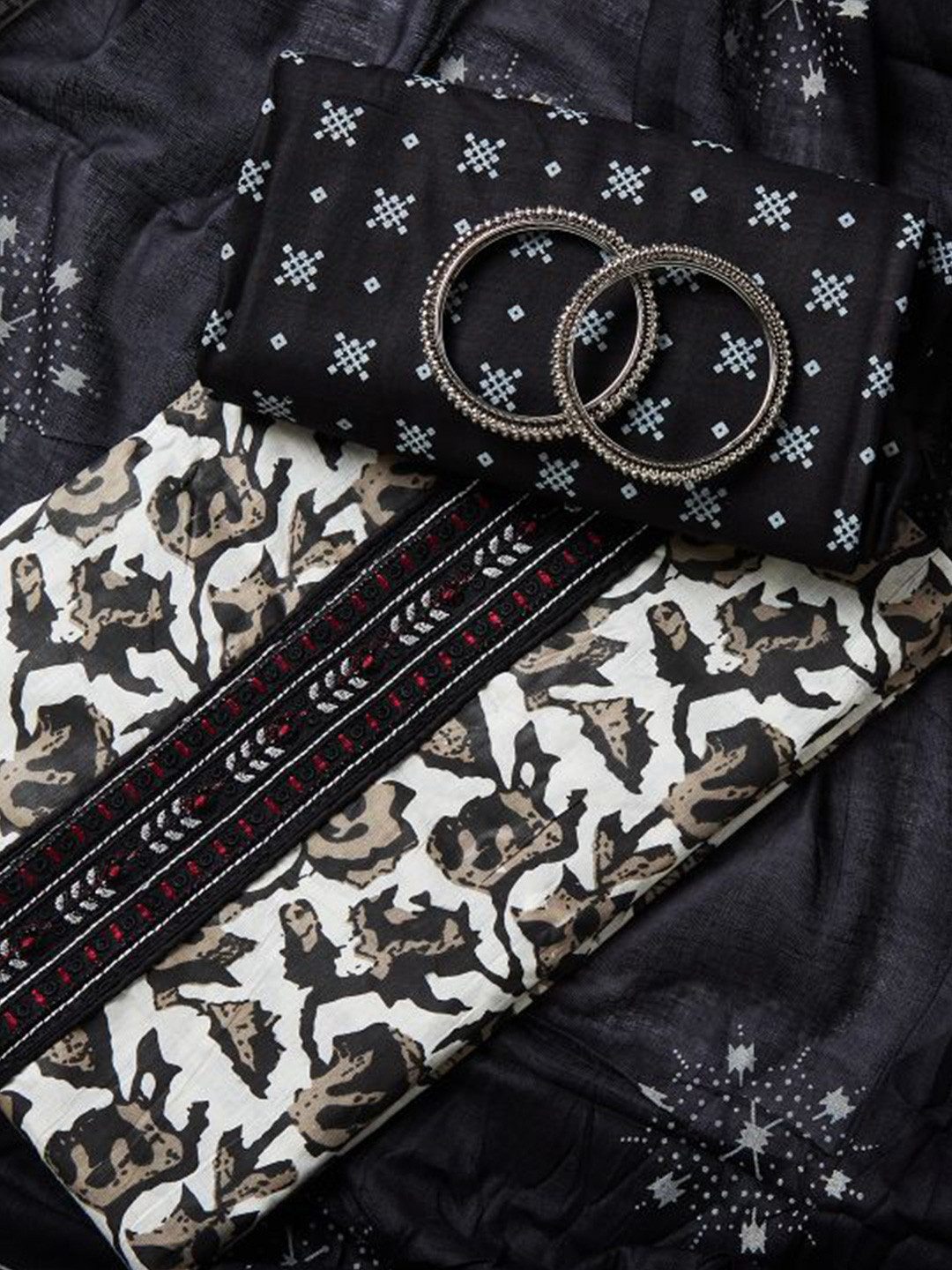 SALWAR STUDIO Abstract Printed Pure Cotton Unstitched Dress Material