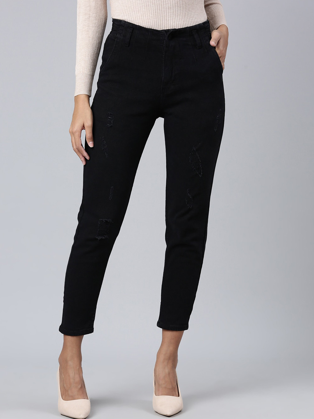 SHOWOFF Women Mildly Distressed Mom Fit Stretchable Jeans