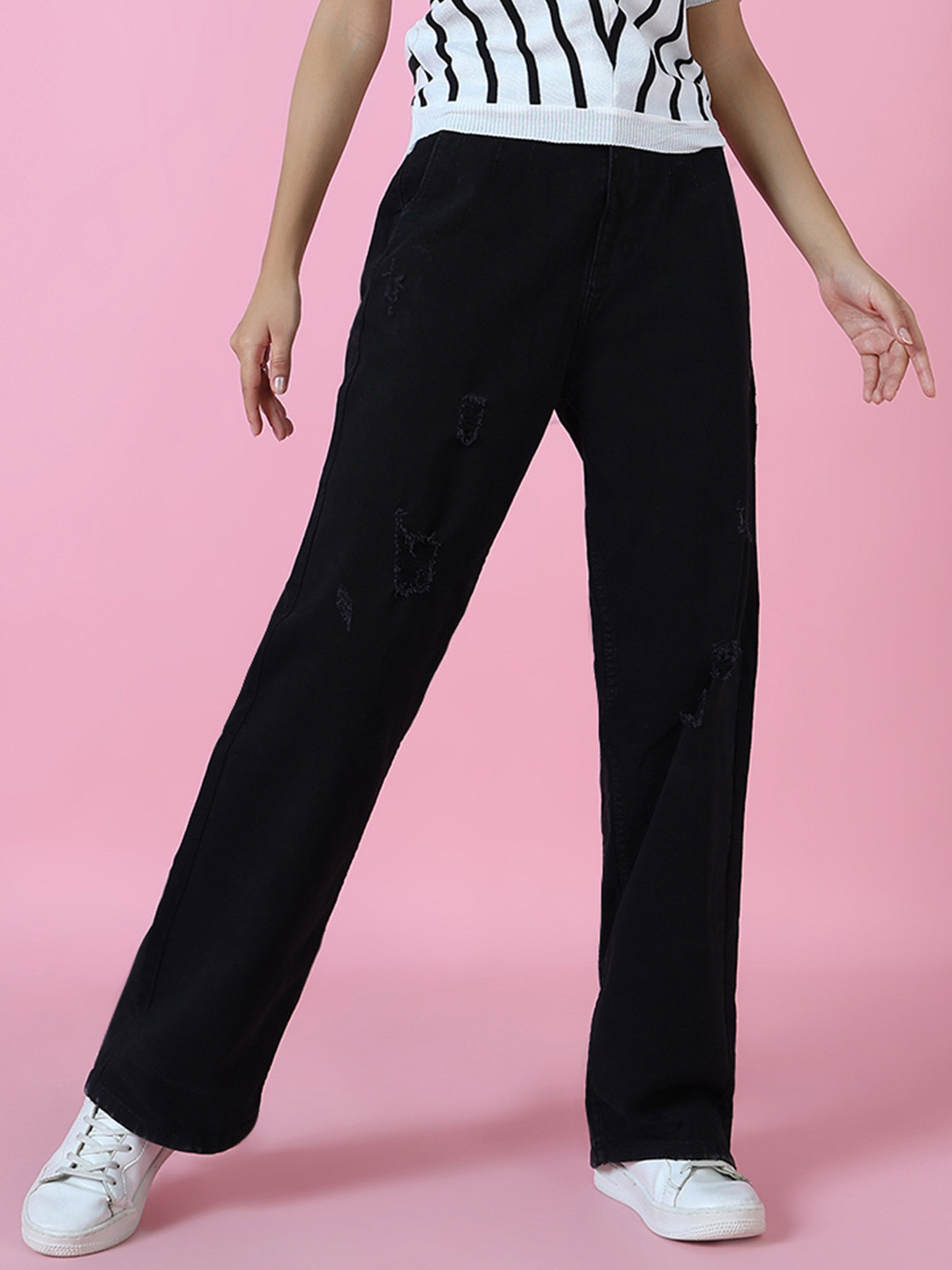 SHOWOFF Women Straight Fit Acid Wash Mildly Distressed Stretchable Jeans