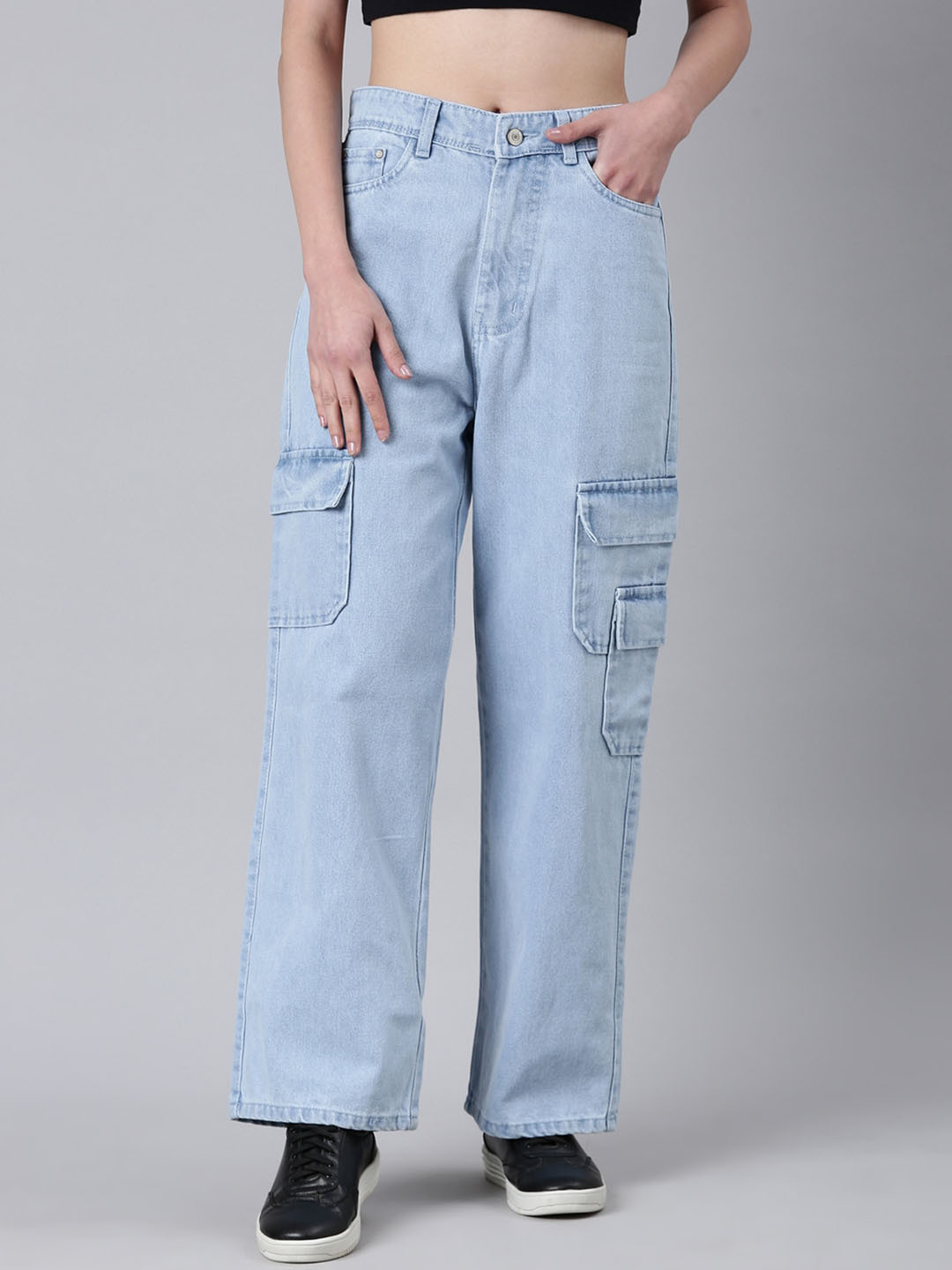 SHOWOFF Women Wide Leg Clean Look Cargo  Jeans
