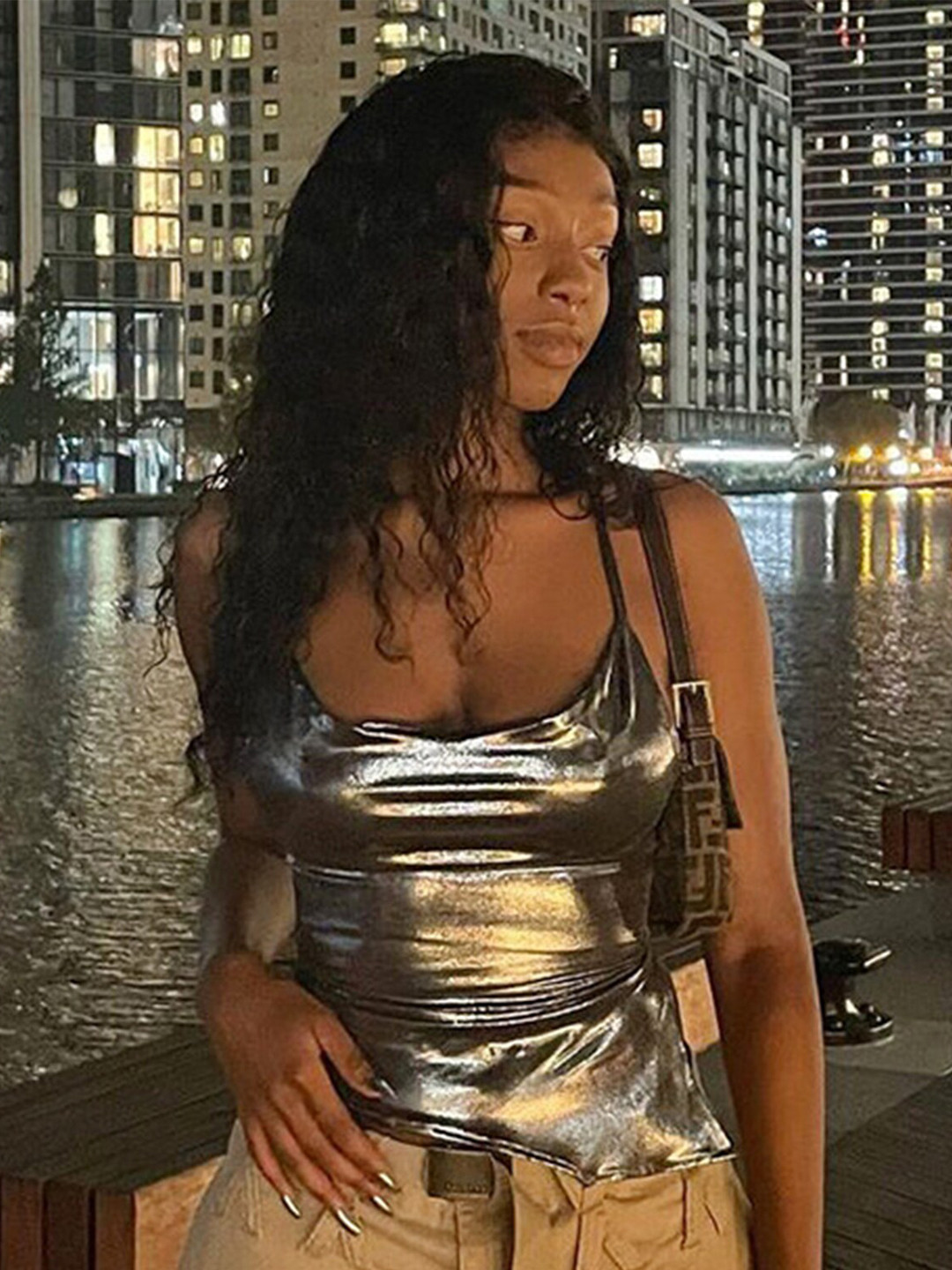 LULU & SKY Silver Cowl Neck Sleeveless Party Top