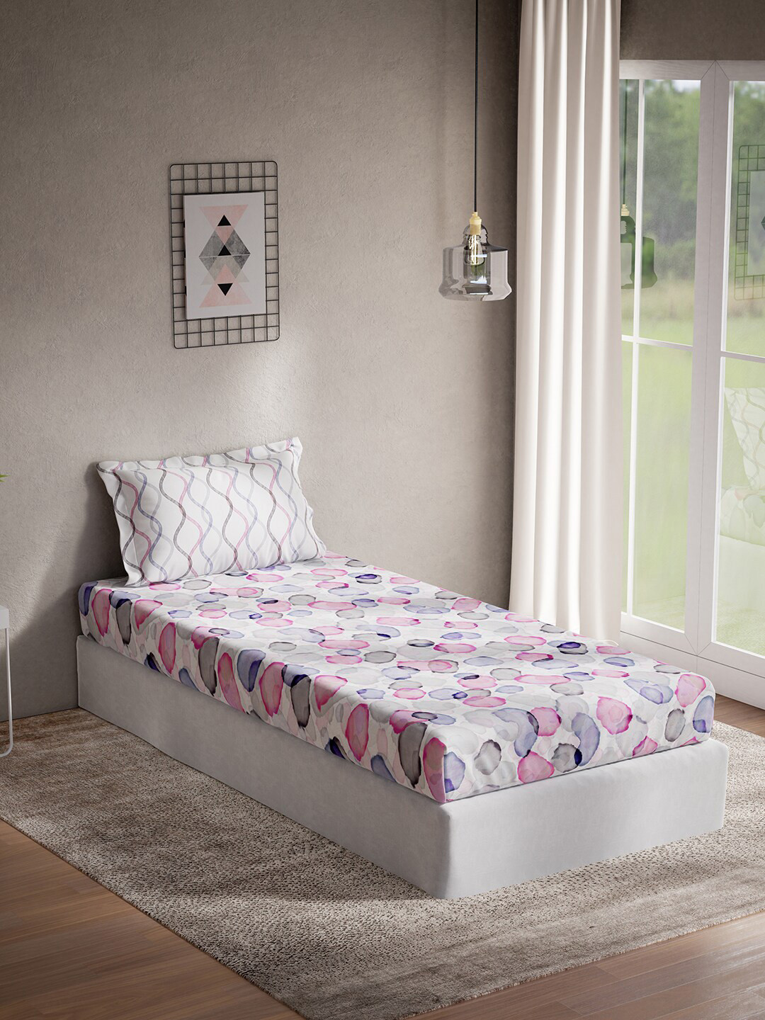 DDecor Live Beautiful Pink Abstract Cotton 140 TC Single Bedsheet with a Pillow Cover-60 x 88 inches