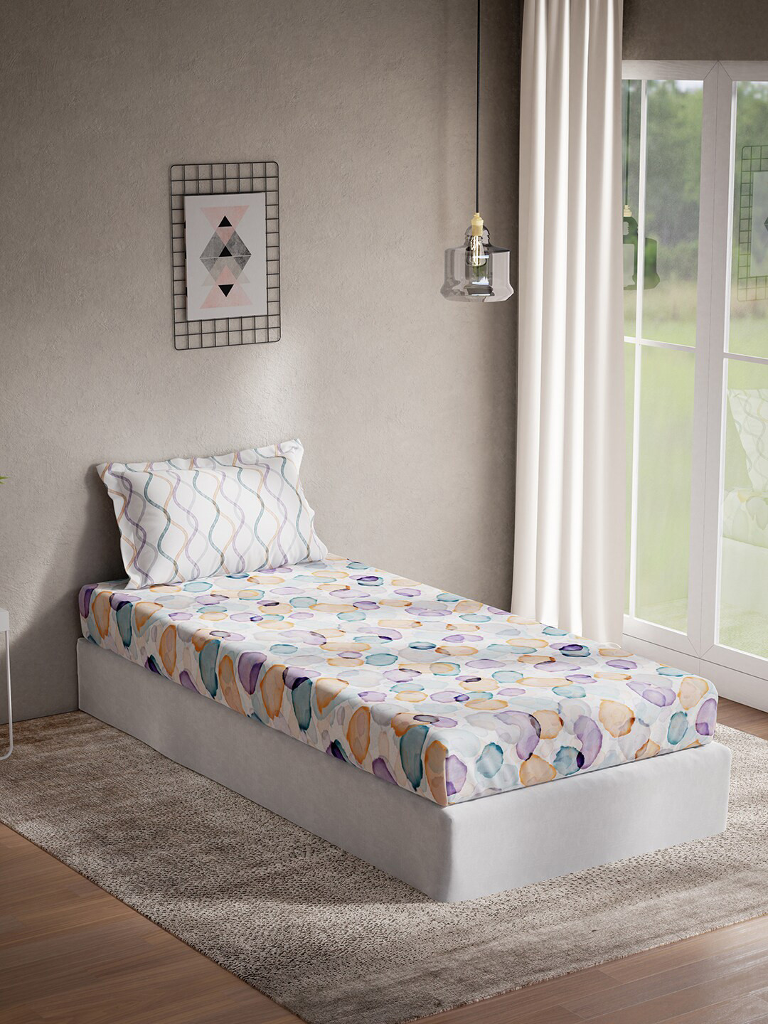 DDecor Live Beautiful Blue Abstract Cotton 140 TC Single Bedsheet with a Pillow Cover-60 x 88 inches