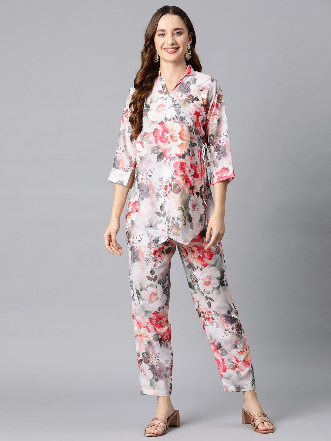 Readiprint Women Pure Cotton Floral Printed Wrap Top & Trouser Co-ord set