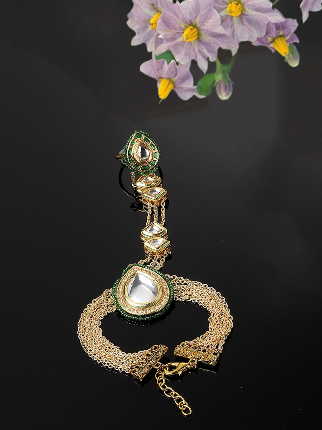 DUGRISTYLE Women Gold-Plated Beaded Ring Bracelet