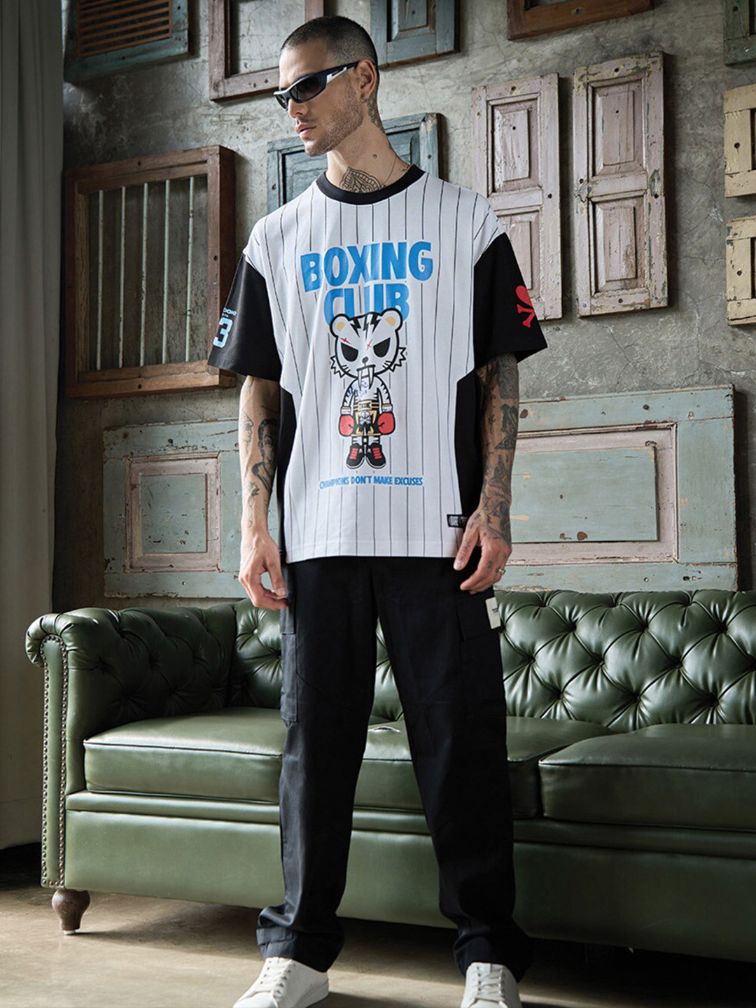 Bonkers Corner Graphic Printed Round Neck Cotton Oversized T-shirt