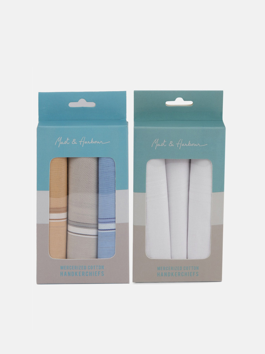 Mast & Harbour Men White & Blue Set Of 6 Striped Cotton Handkerchiefs