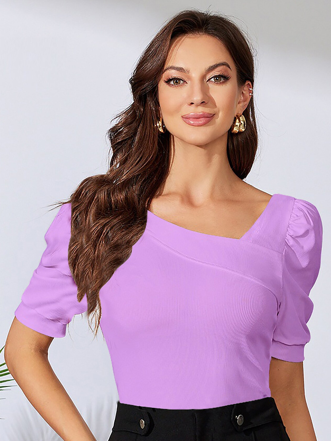 Dream Beauty Fashion Women V-Neck Puff Sleeve Regular Top