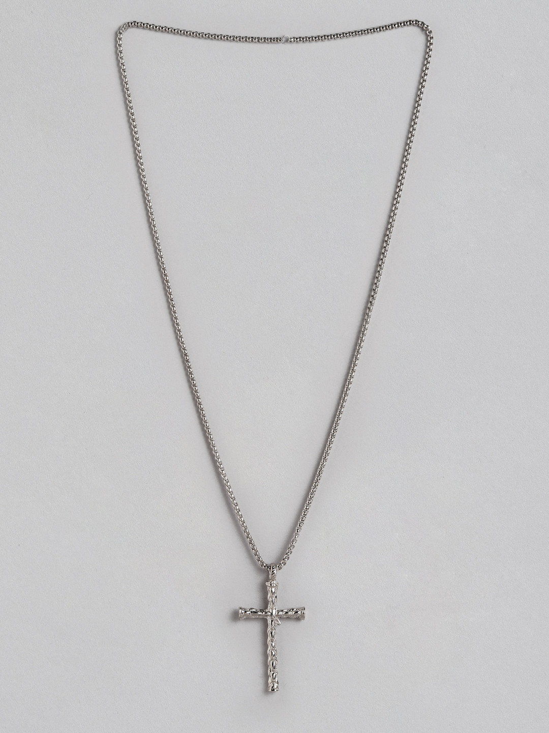 PARIS HAMILTON Men Silver-Plated Stainless Steel Cross Pendant with Chain