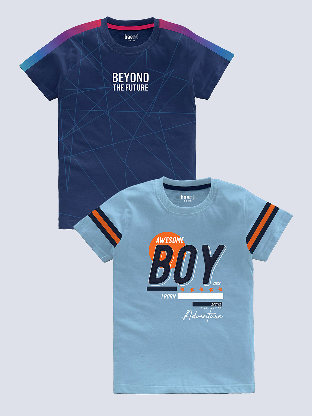 BAESD Boys Pack of 2 Typography Printed Round Neck Short Sleeves Pure Cotton T-shirt