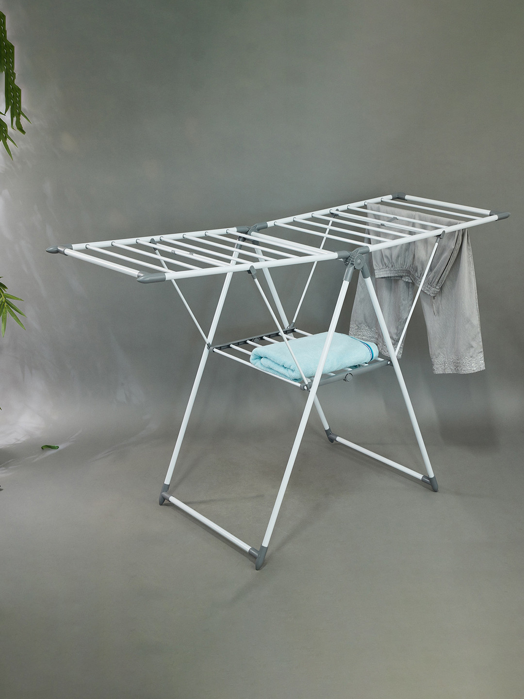 Home Centre Omnia White Stainless Steel 2-Tier Foldable Clothes Drying Rack