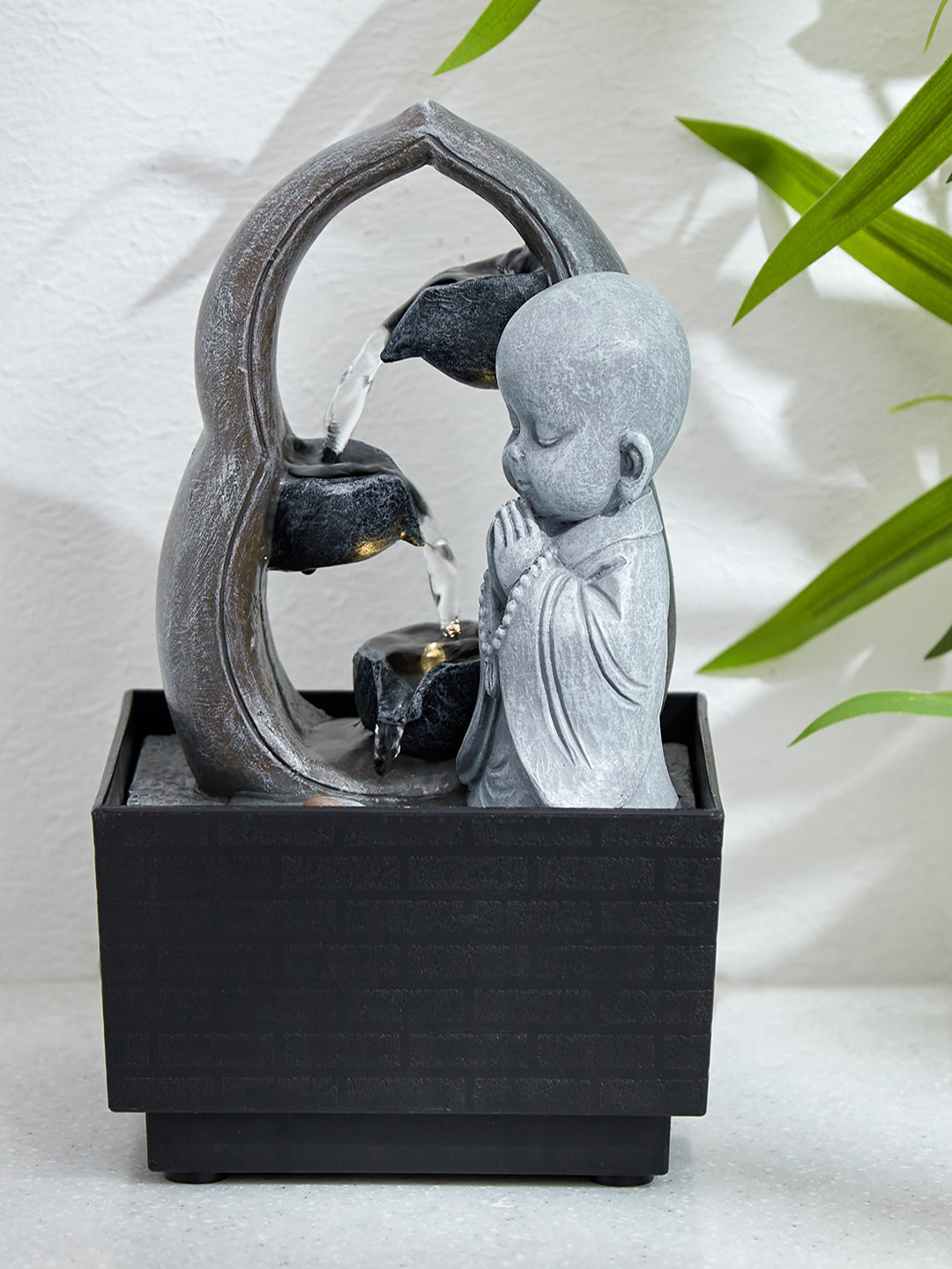 Home Centre Corsica Alpine Grey & Black Polyresin Buddha Indoor Fountain