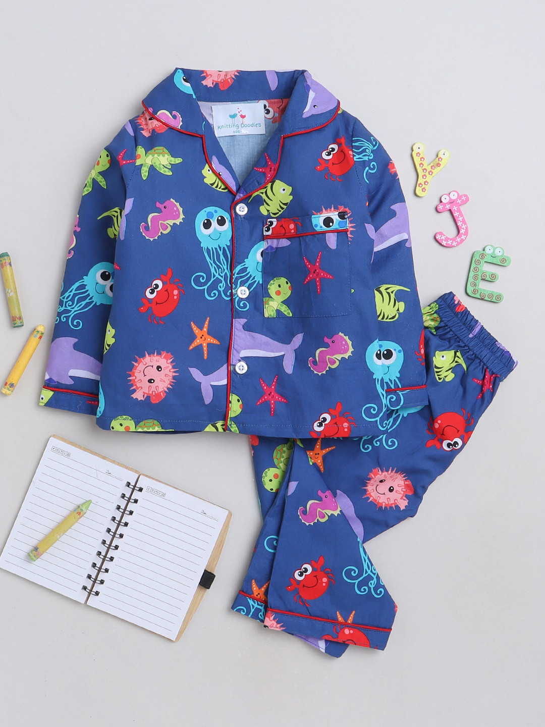 Knitting Doodles Kids Conversational Printed Shirt With Pyjamas